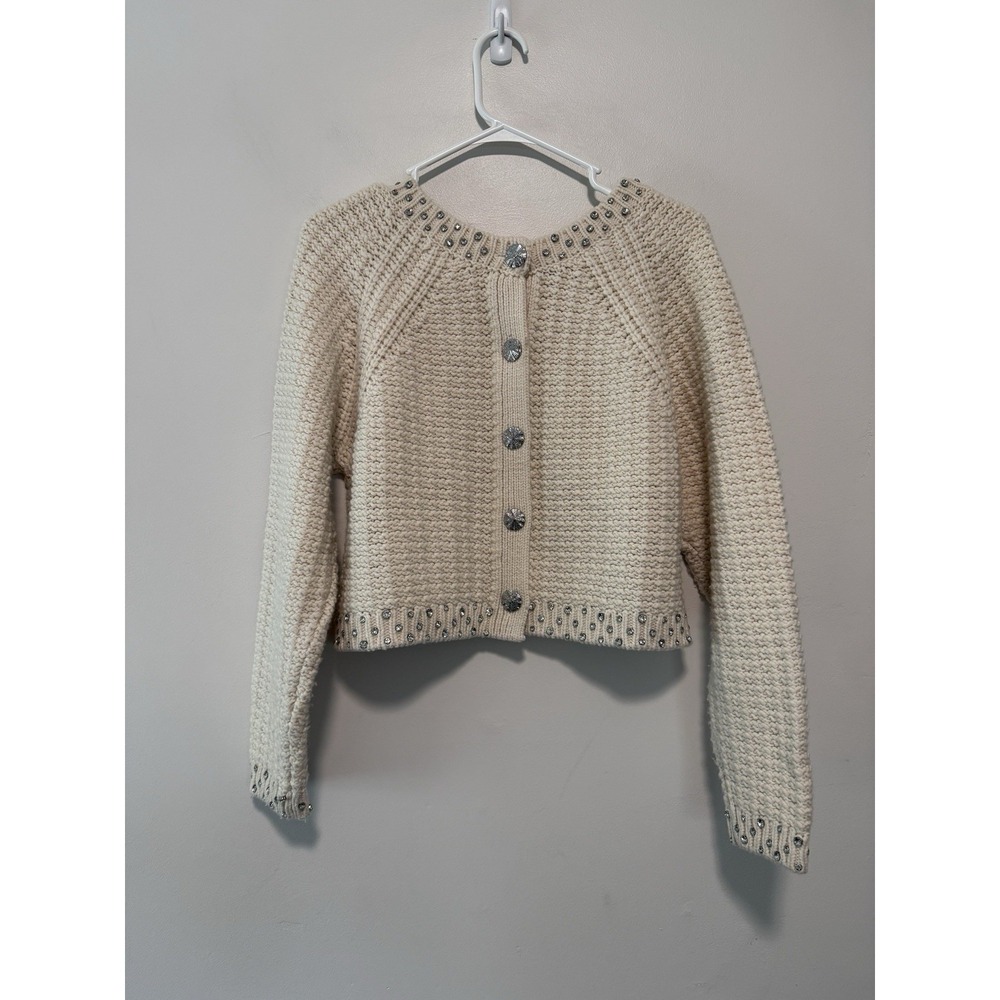 ba&sh Wool Cream Rhinestone Oswald Reversible Cardigan Sweater Size Small - Picture 6 of 9